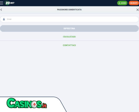 20Bet Casino problema di accesso