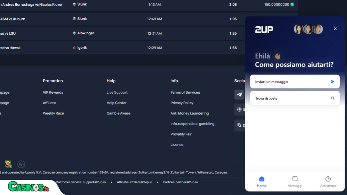 2UP Casino Supporto