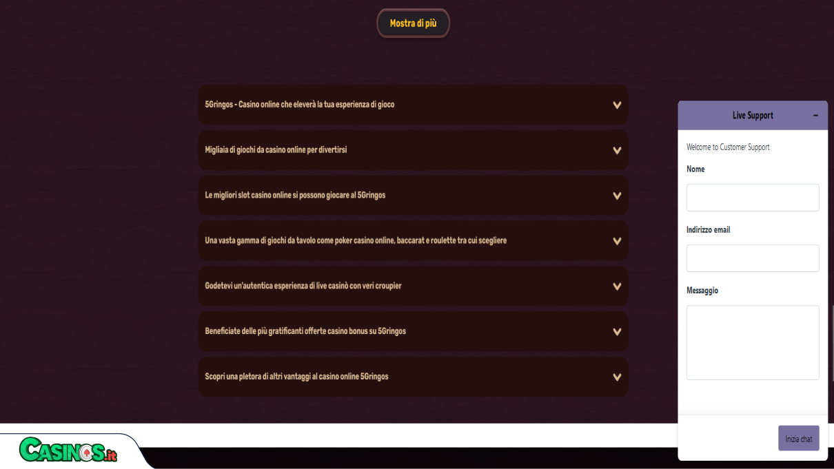 5 Gringos Casino supporto