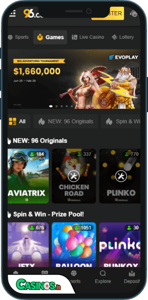 96.com Casino app mobile