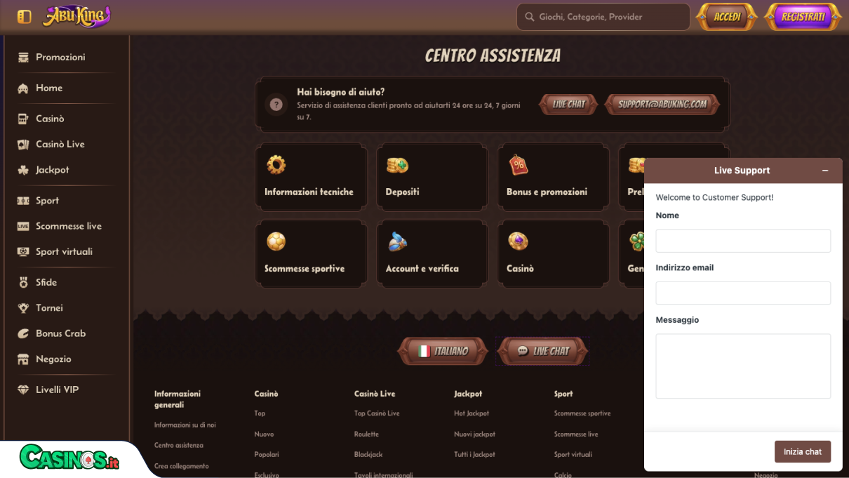 AbuKing Casino Supporto