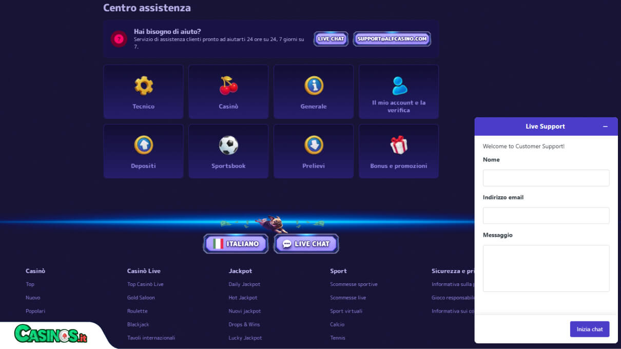 Alf Casino Supporto