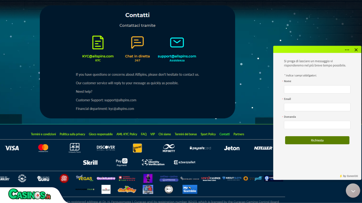 AllSpins Casino Supporto