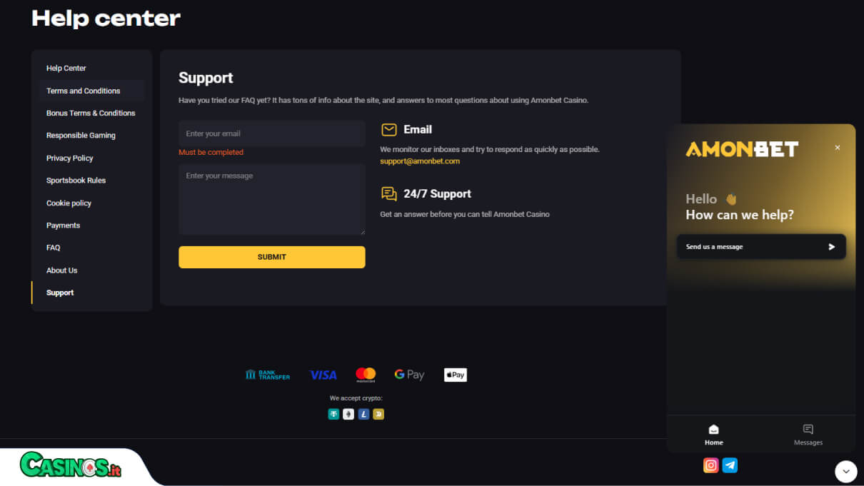 Amonbet Casino Supporto