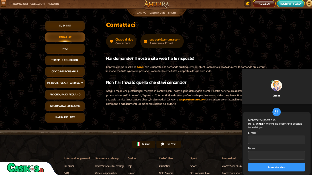 Amunra Casino Supporto