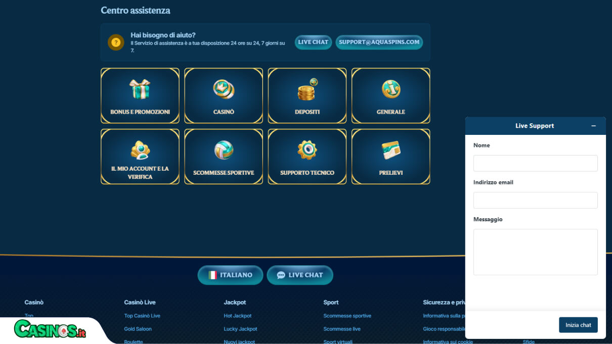 AquaSpin Casino Supporto