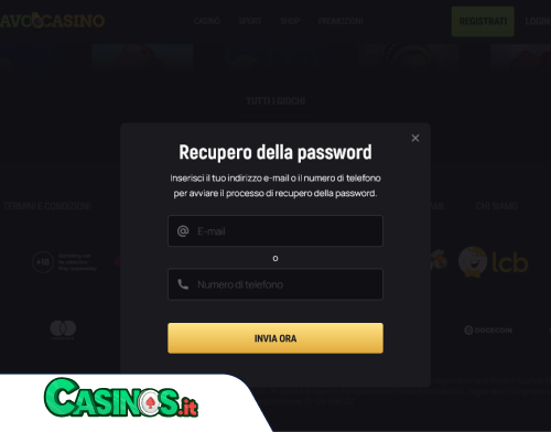 Avo Casino problema di accesso
