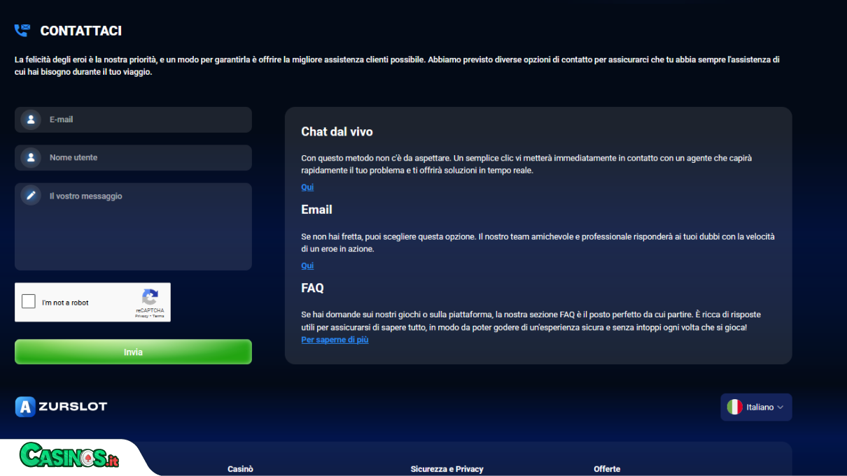 Azurslot Casino Supporto