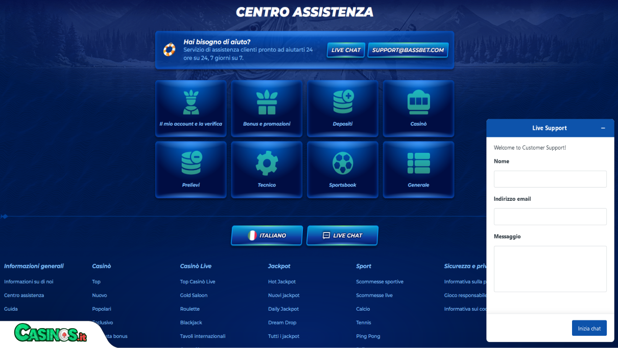 BassBet Casino Supporto