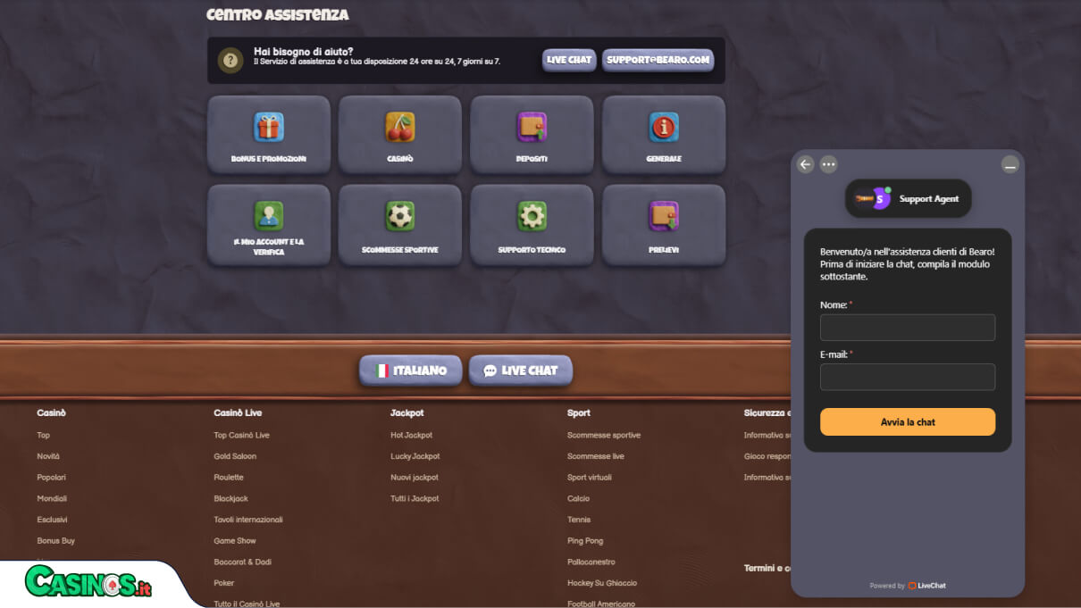 Bearo Casino Supporto