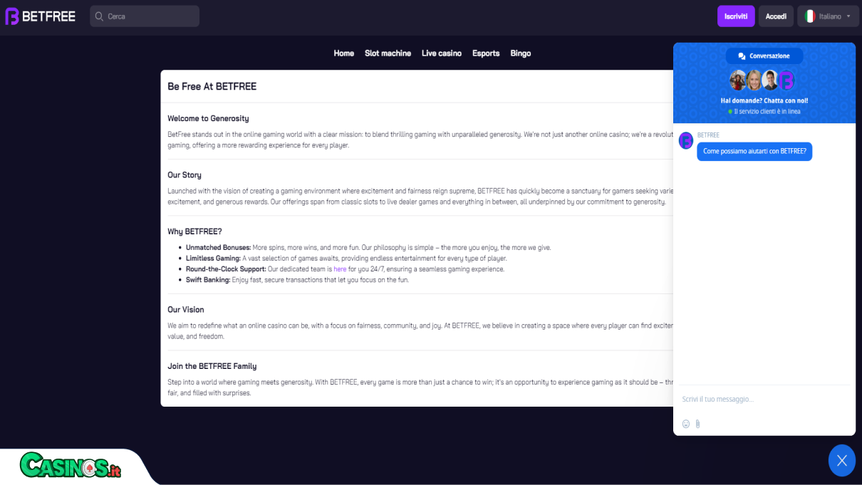 BetFree Casino Supporto