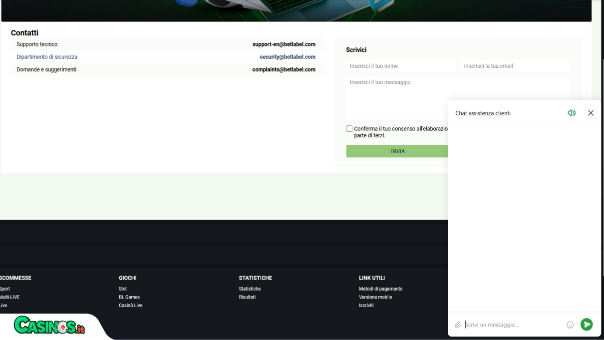 BetLabel Casino Supporto
