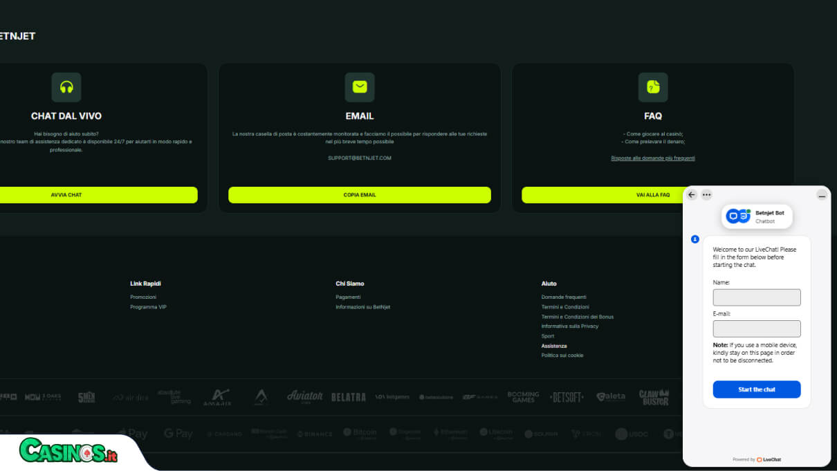 BetNjet Casino Supporto
