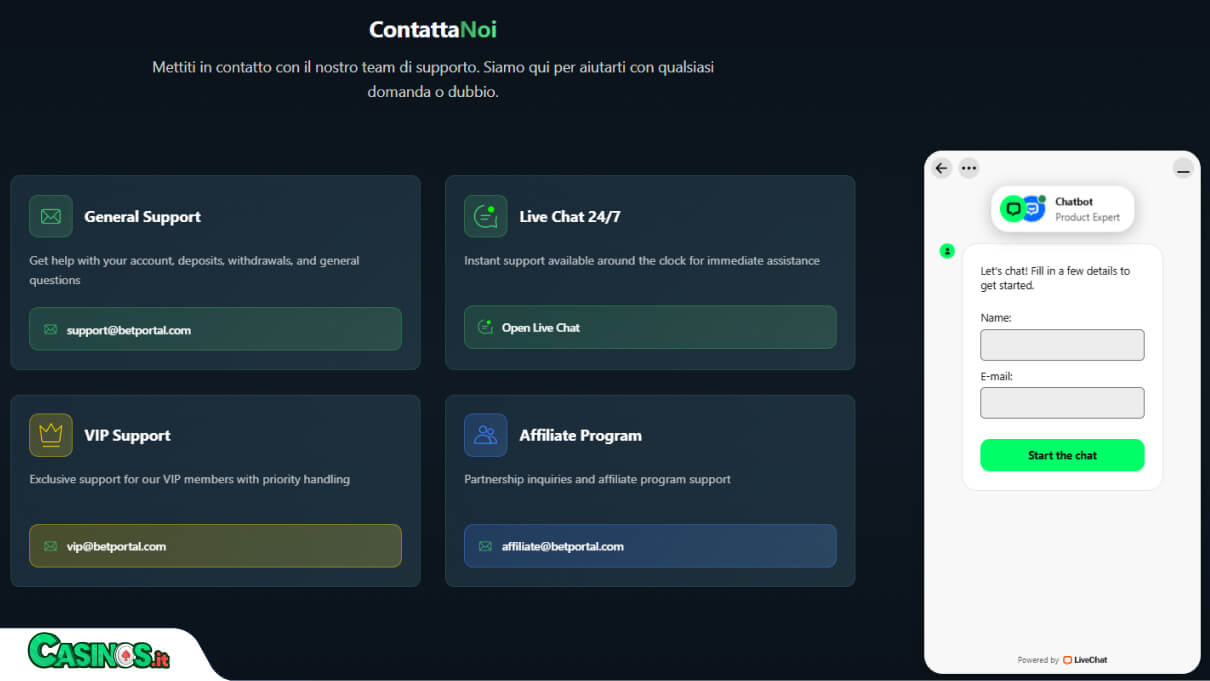 BetPortal Casino Supporto