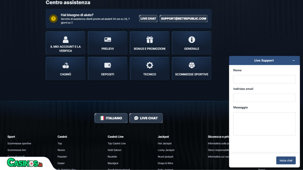 BetRepublic Casino Supporto