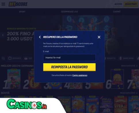 BetScore Casino problema di accesso