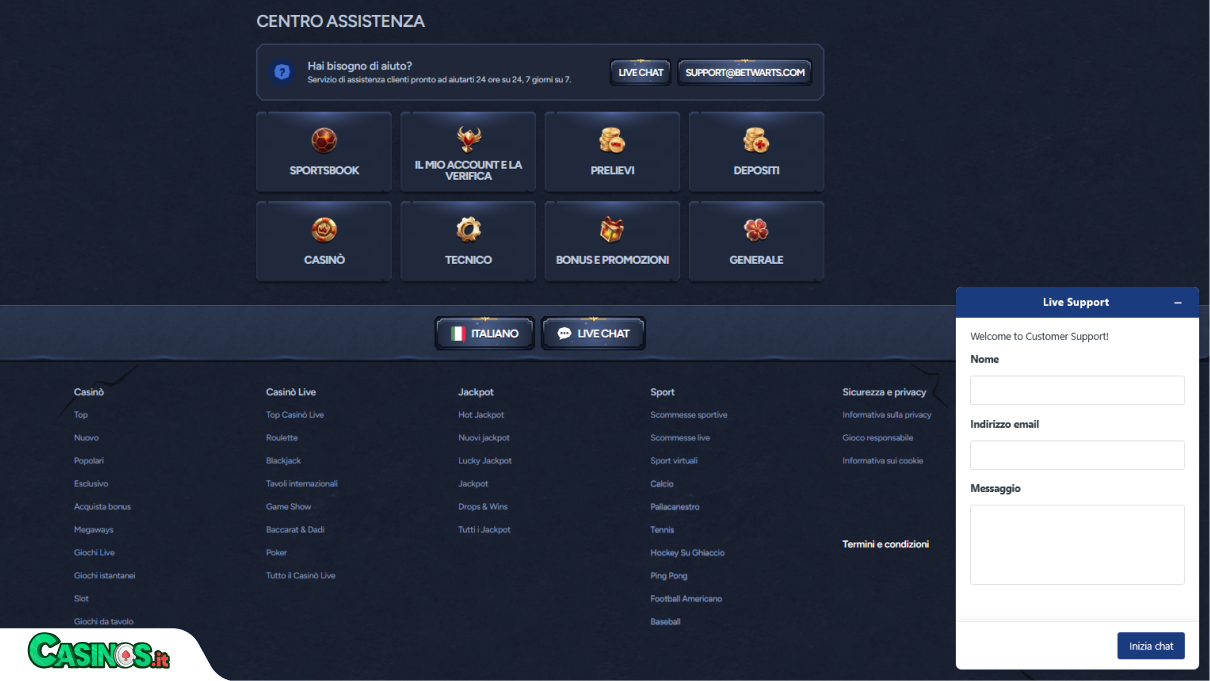 BetWarts Casino Supporto