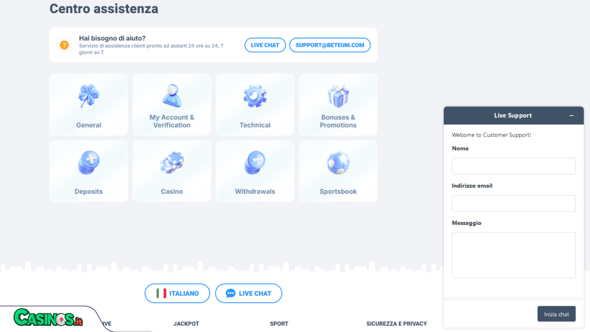 Beteum Casino Supporto