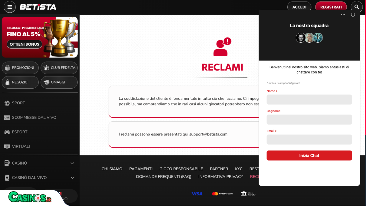 Betista Casino Supporto