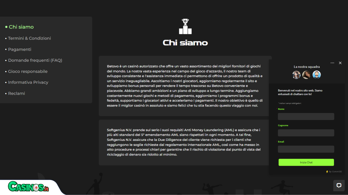 Betovo Casino Supporto
