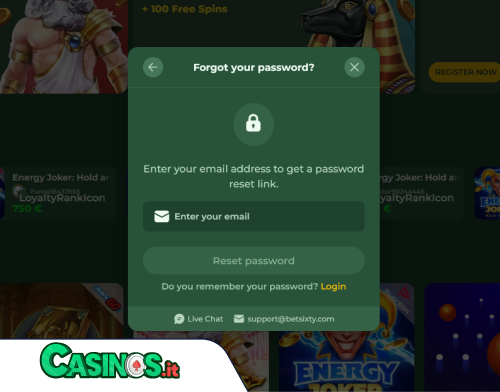 Betsixty Casino problema di accesso