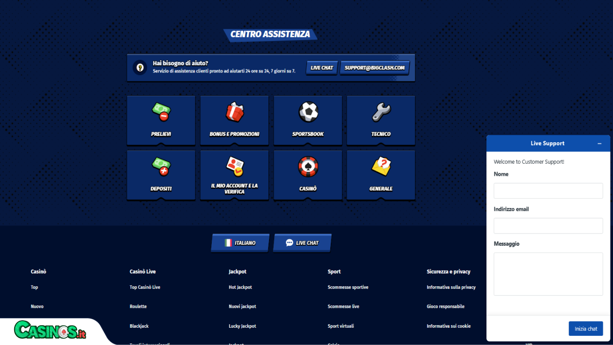 BigClash Casino Supporto