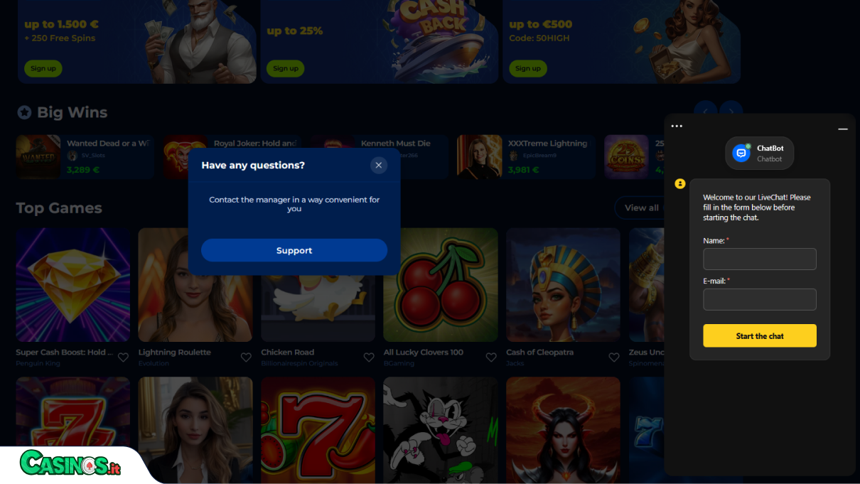 Billionaire Spin Casino Supporto