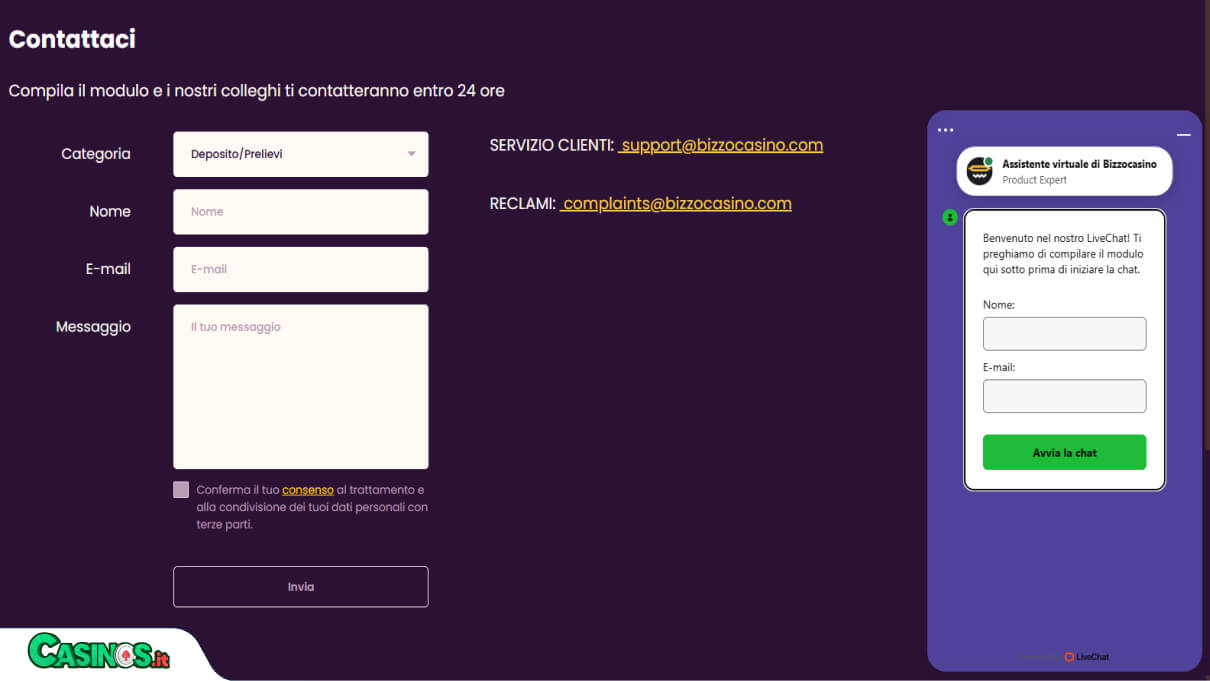 Bizzo Casino Supporto