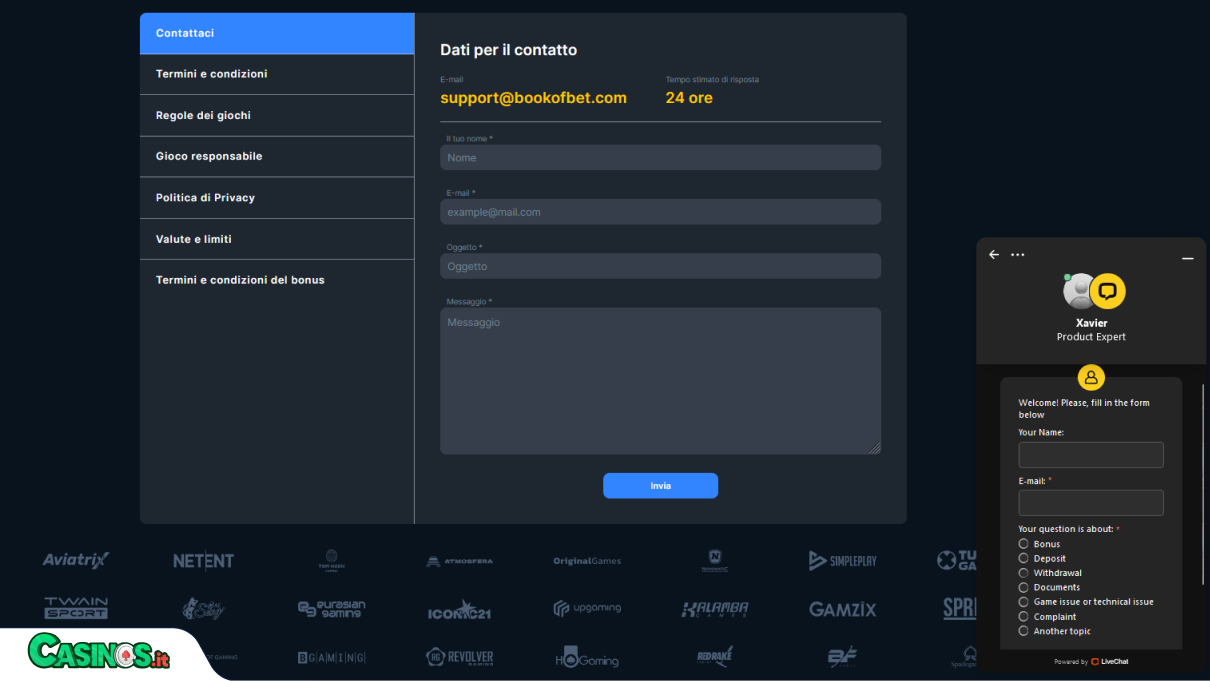 BookOfBet Casino Supporto