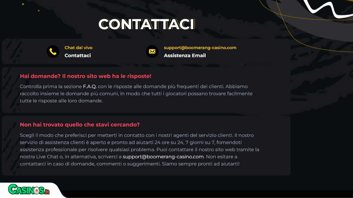 Boomerang Casino Supporto