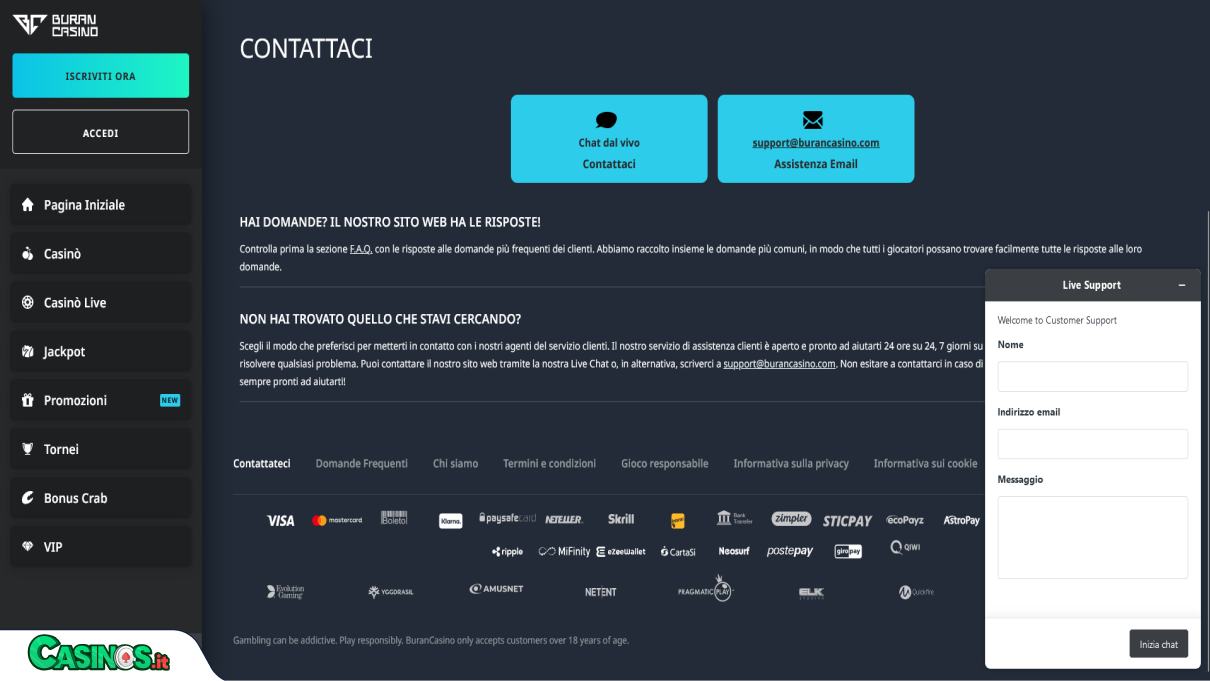 Buran Casino Supporto