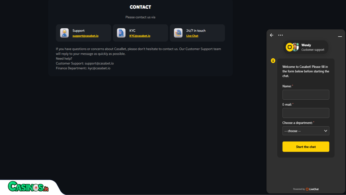 CasaBet Casino Supporto