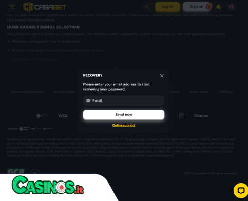 CasaBet Casino problema di accesso