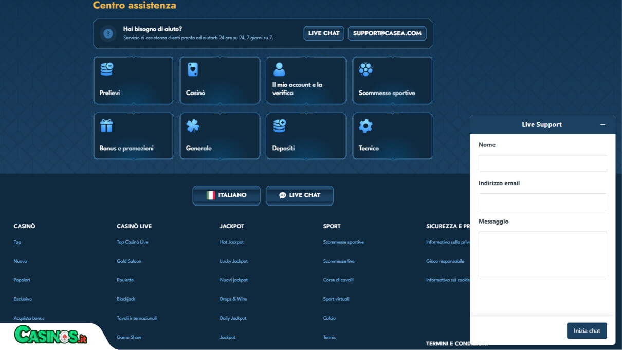 Casea Casino Supporto