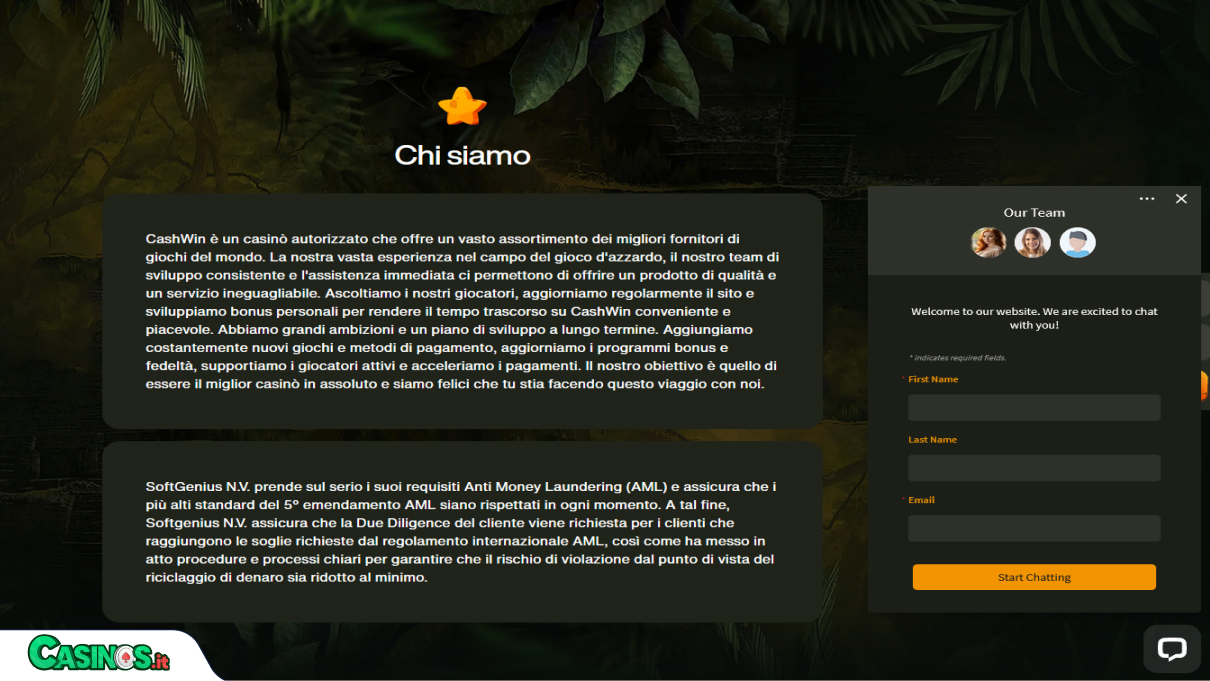 CashWin Casino Supporto