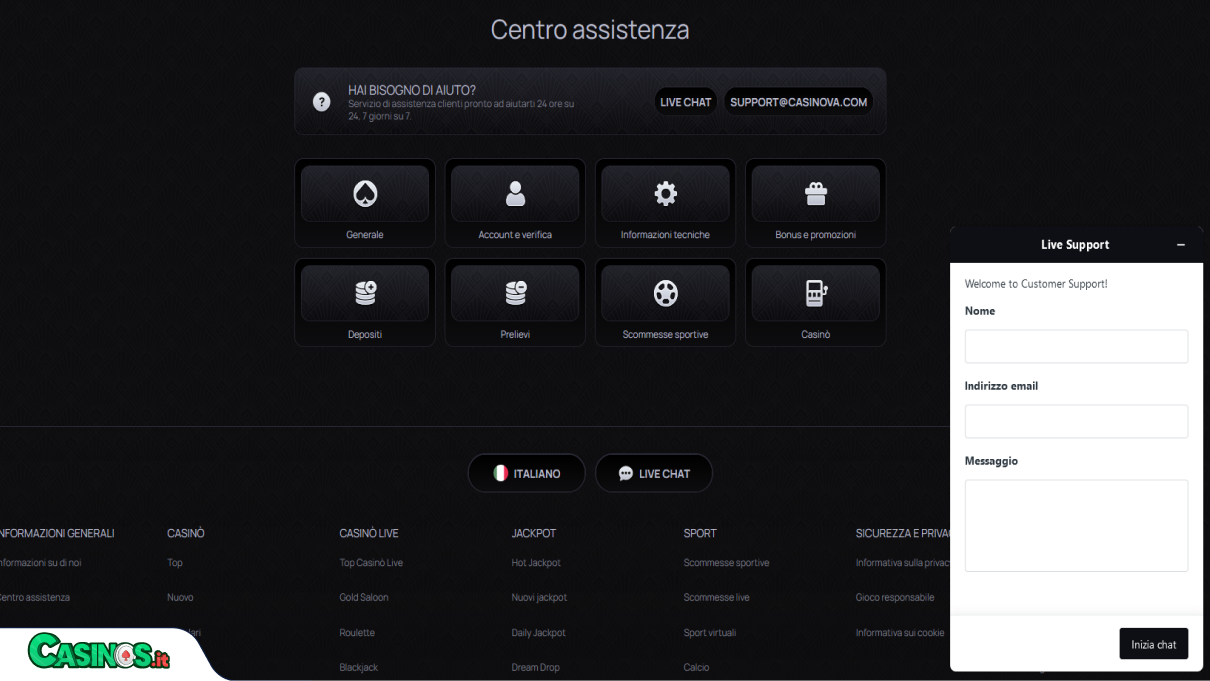 CasiNova Casino Supporto