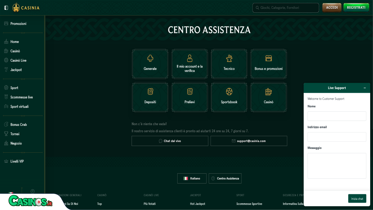 Casinia Casino Supporto