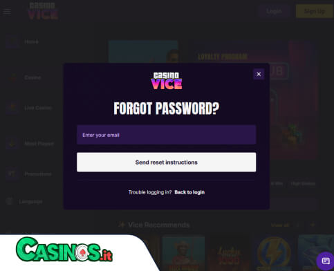 Casino Vice problema di accesso