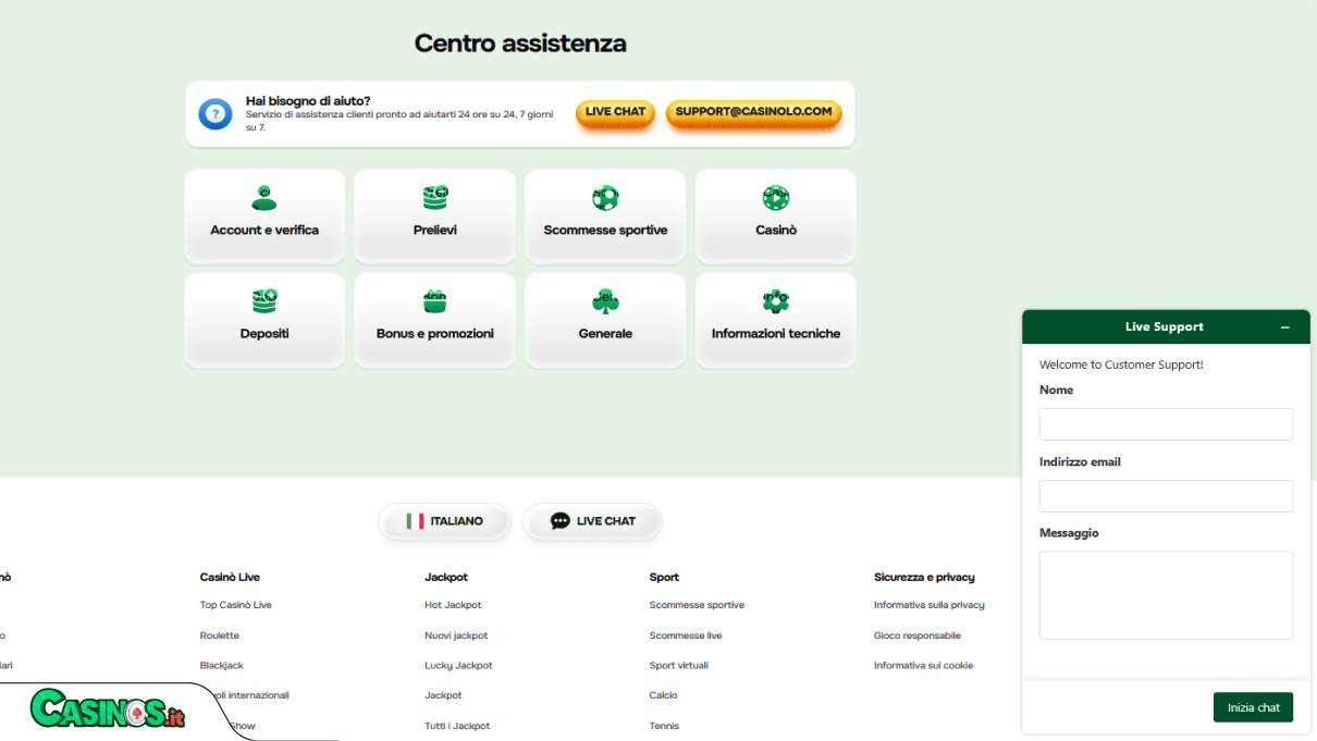 Casinolo Casino Supporto