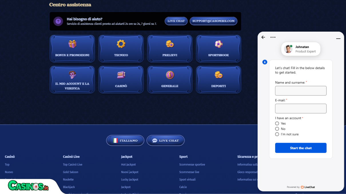 Casombie Casino Supporto