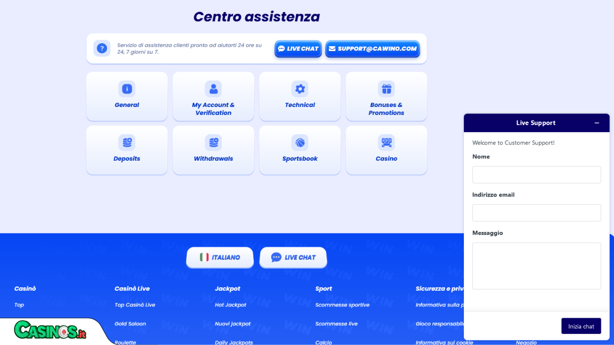 Cawino Casino Supporto