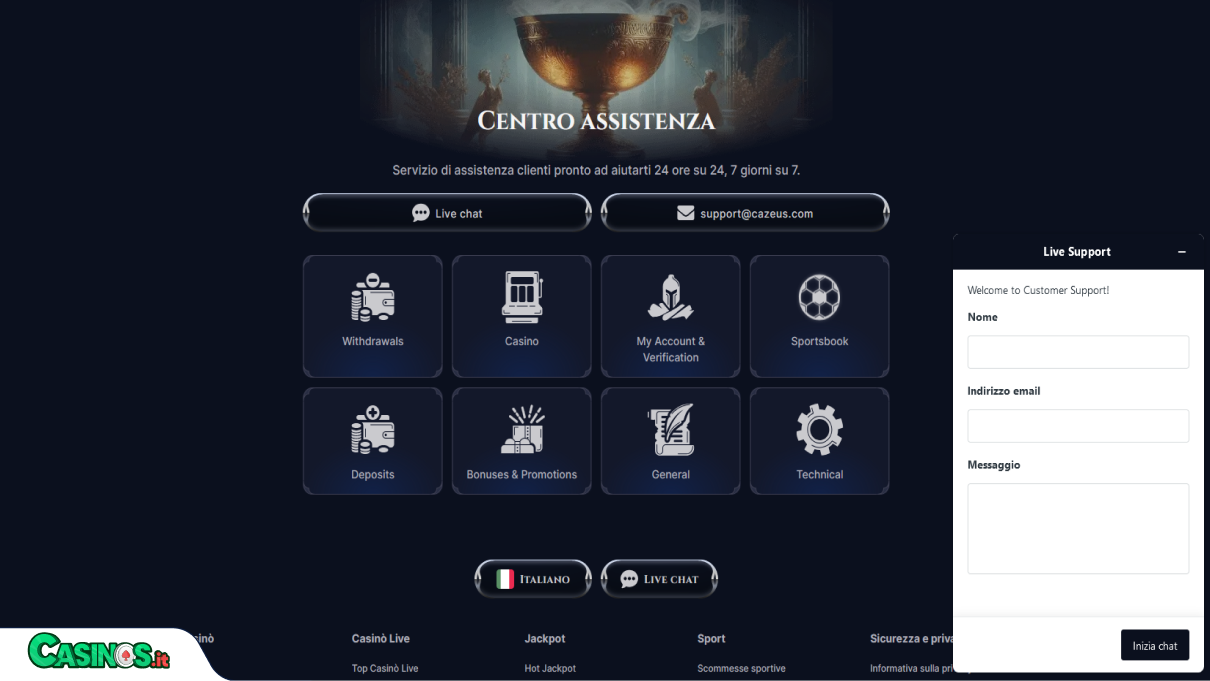 Cazeus Casino Supporto
