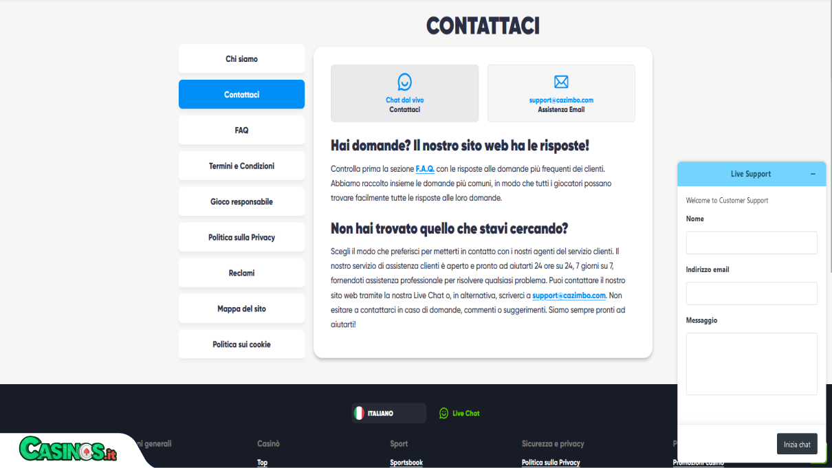 Cazimbo Casino Supporto