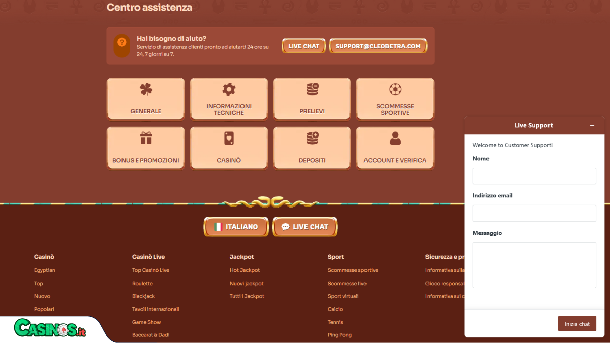 Cleobetra Casino Supporto