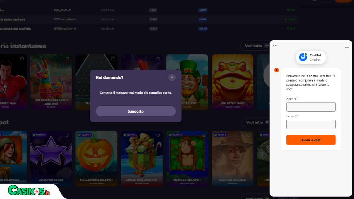 Coolzino Casino Supporto
