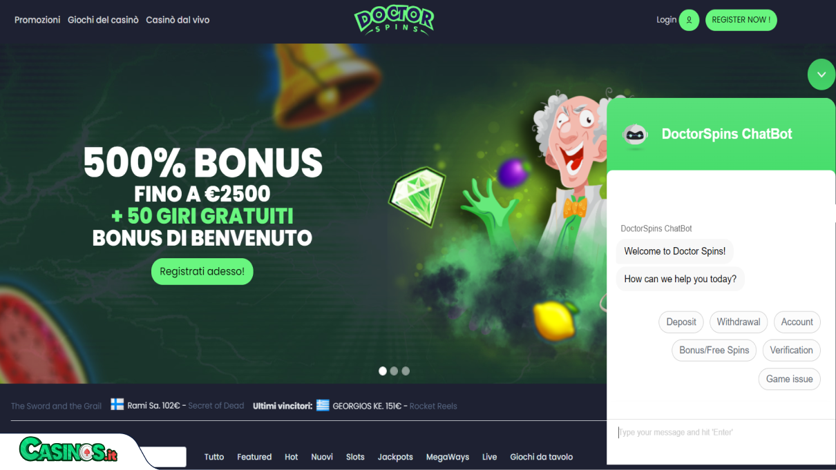 Doctor Spins Casino Supporto