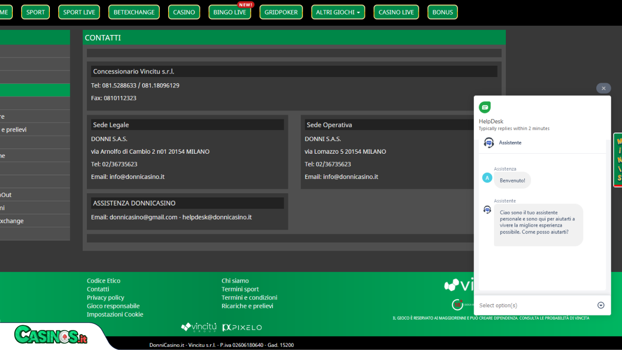Donni Casino Supporto