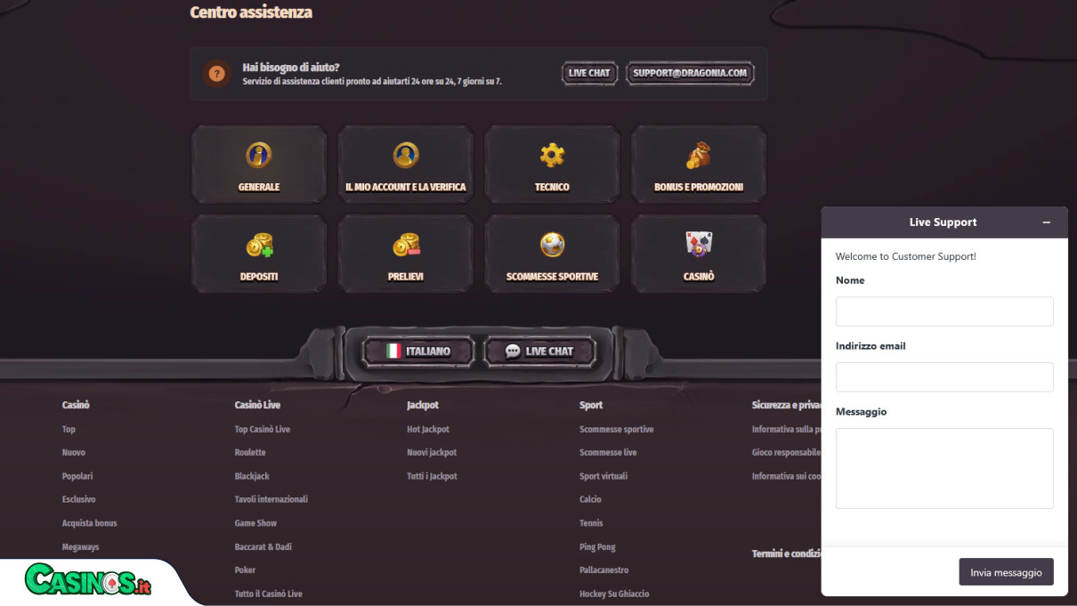 Dragonia Casino Supporto
