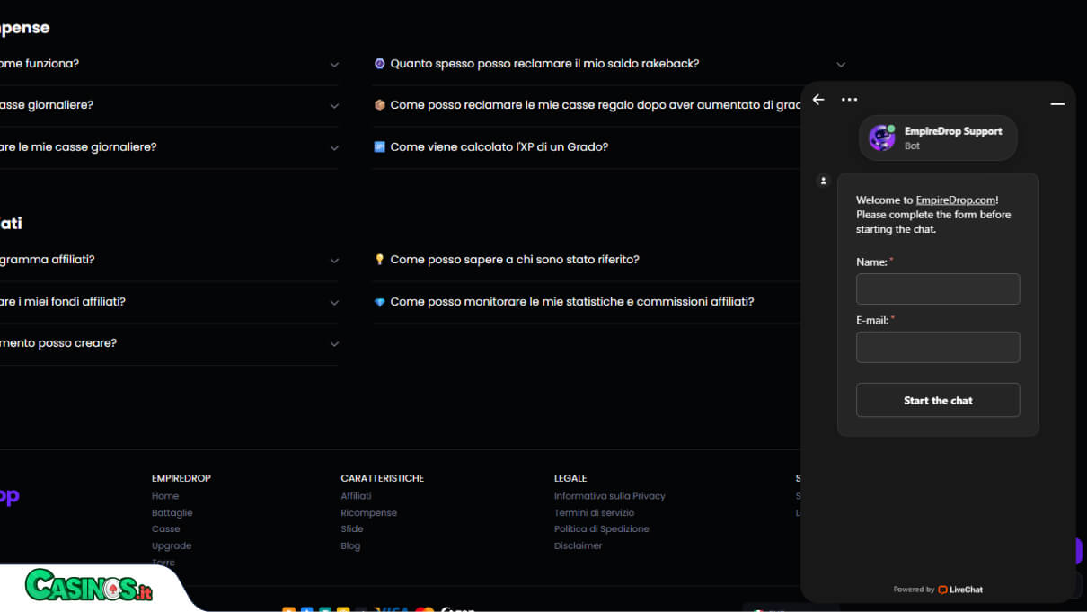 EmpireDrop Casino Supporto