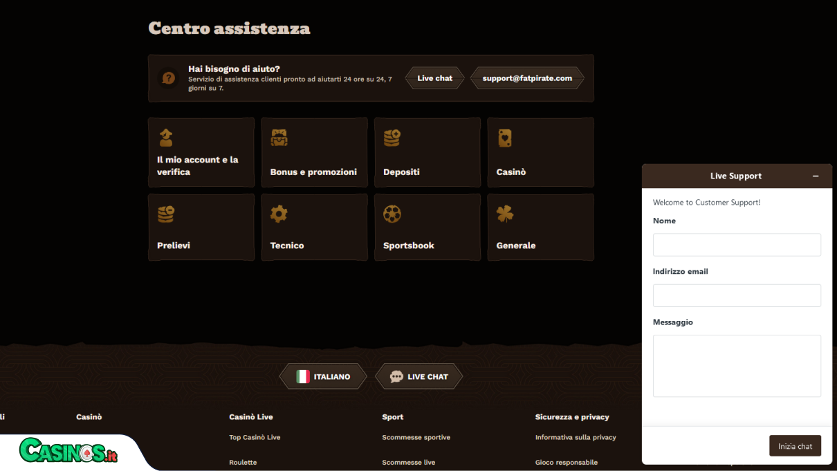 FatPirate Casino Supporto